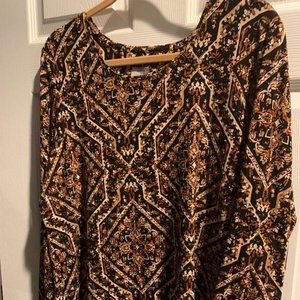 Chicos Womens Size 3 Brown Print Long Sleeve Size XL